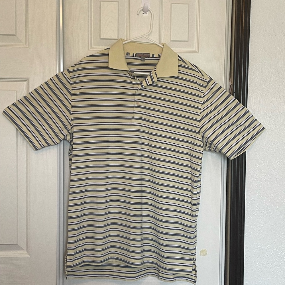 Peter Millar Pale Yellow & Navy Striped Polo